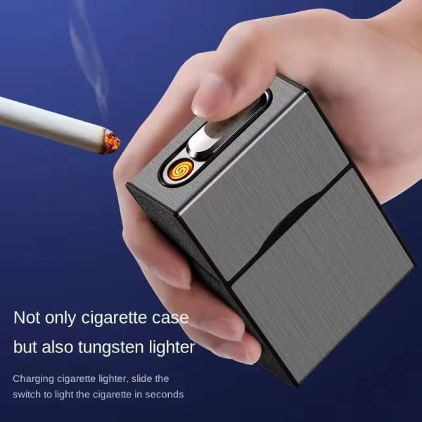 2-in-1 20 Cigarette Case With Rechargeable Usb Lighter, Tungsten Flameless Electronic Lighter, Portable Smoking Accessory For Men ( Random Color )