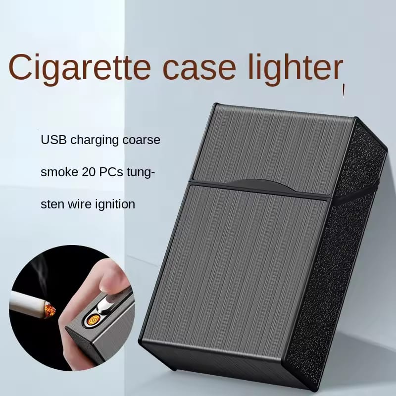 2-in-1 20 Cigarette Case With Rechargeable Usb Lighter, Tungsten Flameless Electronic Lighter, Portable Smoking Accessory For Men ( Random Color )