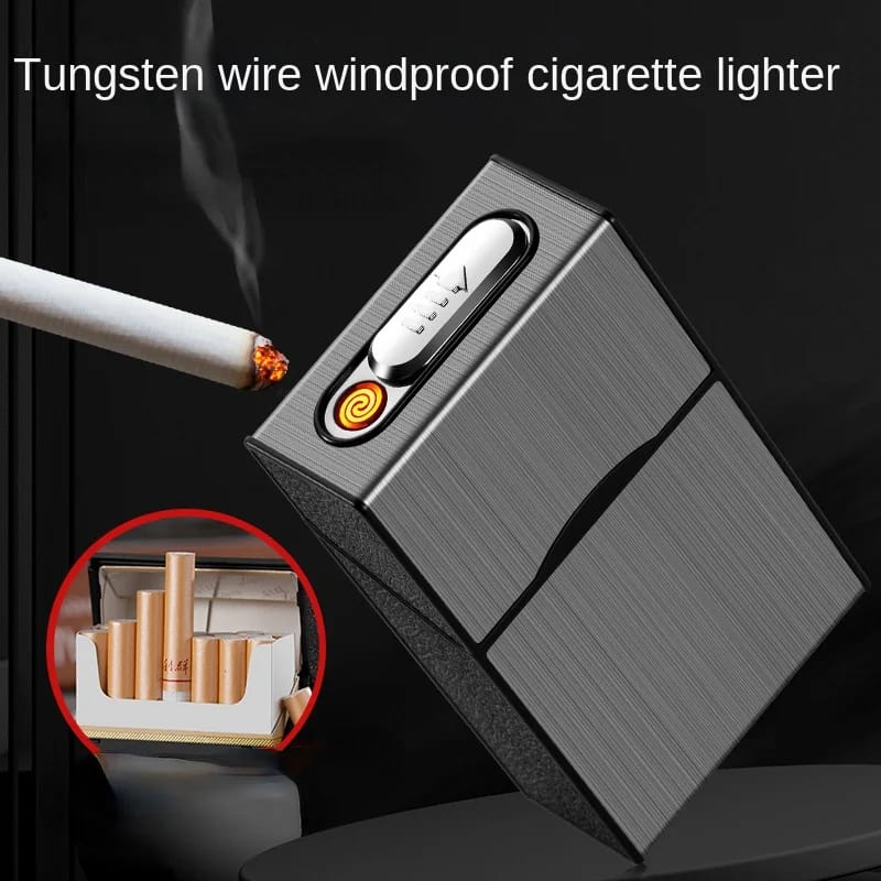 2-in-1 20 Cigarette Case With Rechargeable Usb Lighter, Tungsten Flameless Electronic Lighter, Portable Smoking Accessory For Men ( Random Color )