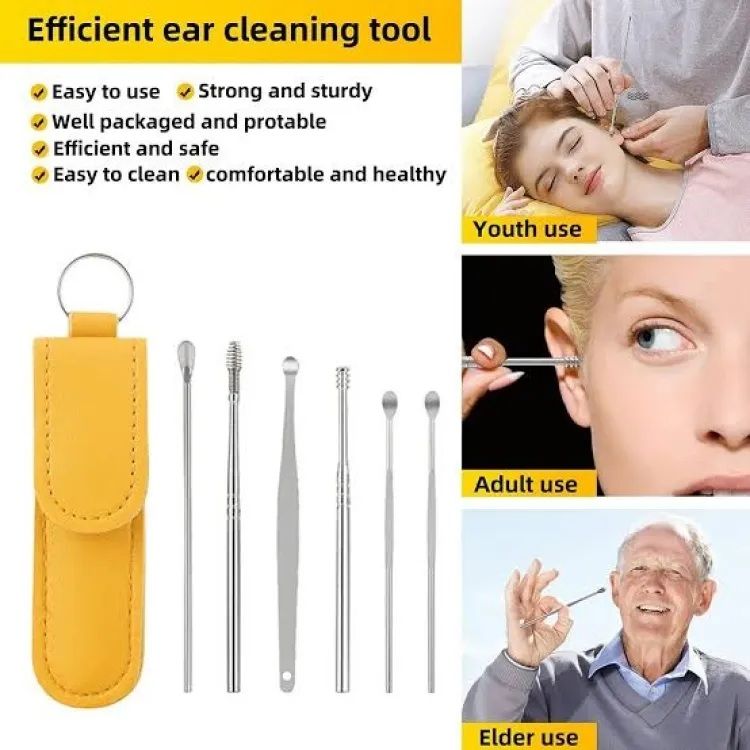 Ear Wax Cleaning Kit, 6 Pcs Ear Pick Tools, Wax Removal Kit, Ear Cleaning Tool Set, Spring Earwax Cleaner Tool for Children and Adult